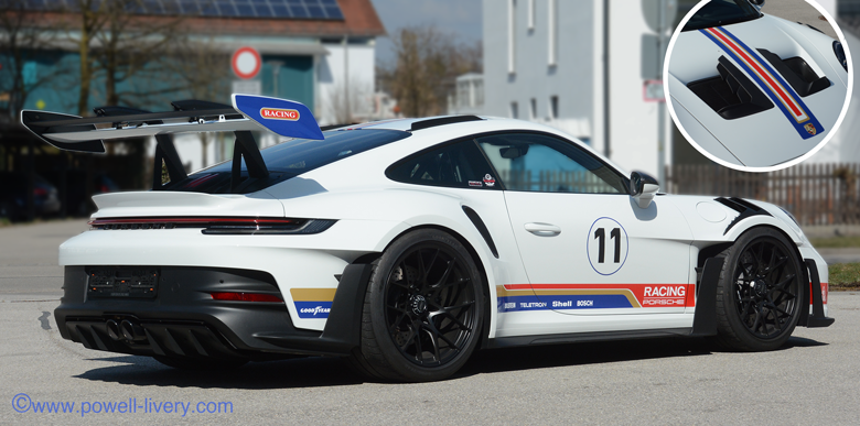 Vision and reference stage of bespoke car livery design process including historic inspiration, track day, motorsport and classic references