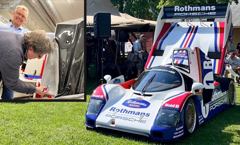 Collage of Porsche racing liveries including Porsche 962, 956, 936 and 944 projects created and restored by Powell Livery